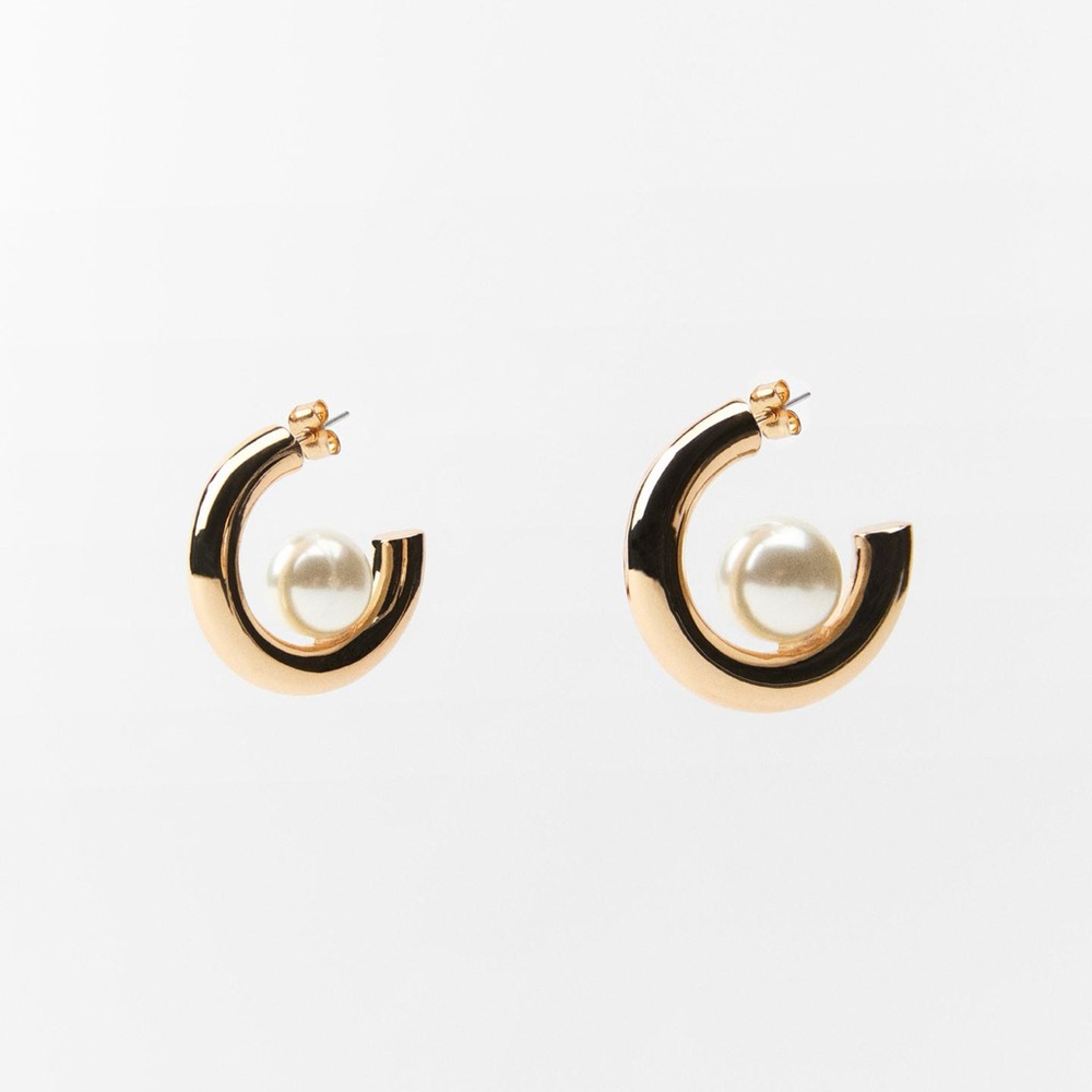 Zara Gold Tone Pearl Hoop Earrings - NWT